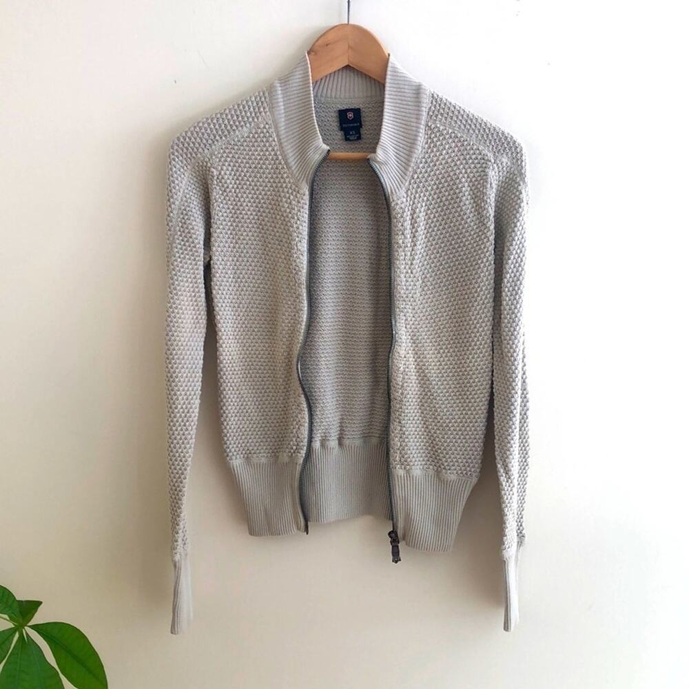 Victorinox 100% Cotton Full Zip Neck Sweater Size XS Cream Swiss Outdoor